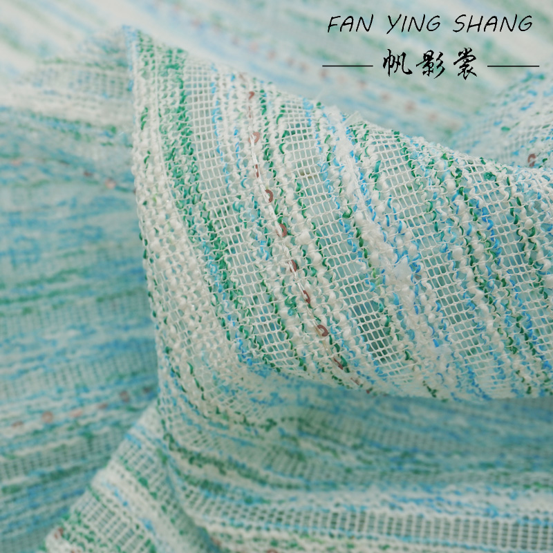 Sewing Tweed - Ткань букле твид сине-зеленая в полоску