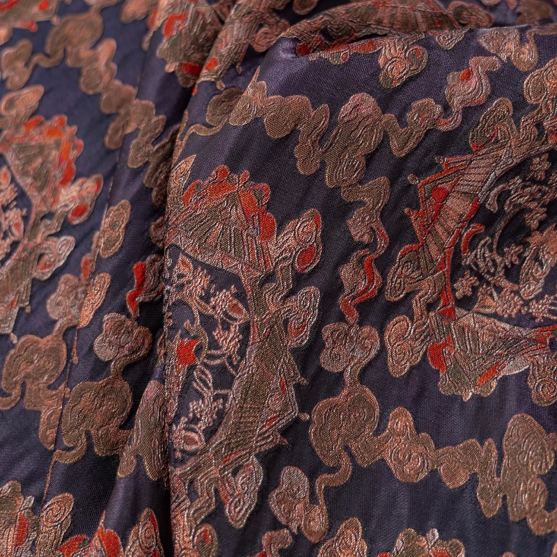 Sewing Fabric - Фиолетово-красная вискозная ткань с цветочным жаккардовым